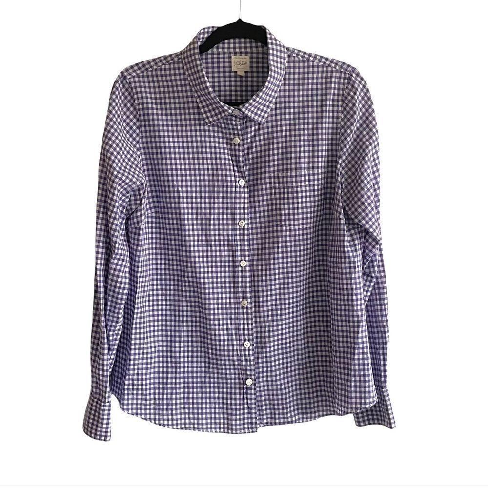 J CREW The Perfect Shirt Button Front Shirt Purple White Checked L